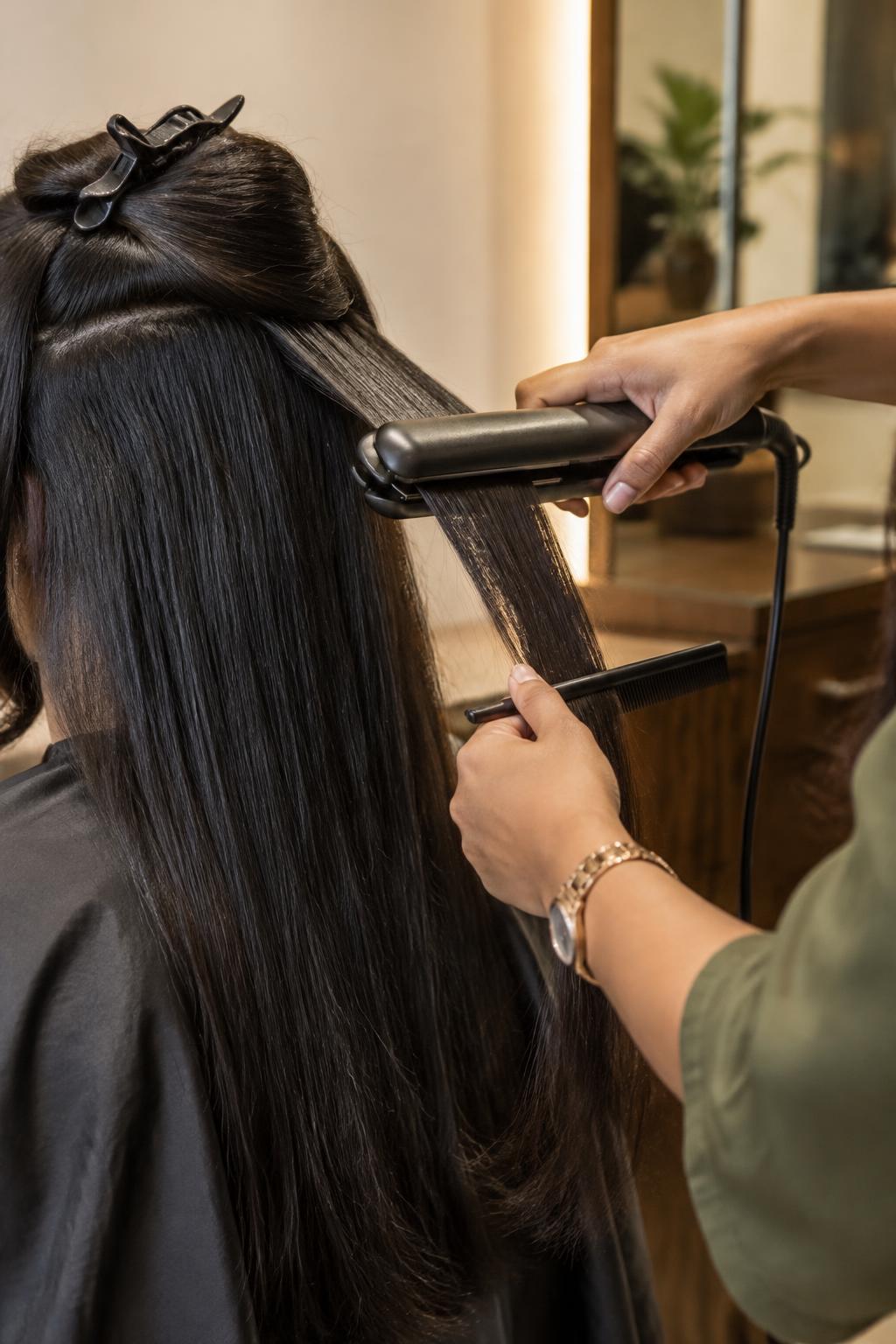 Illustrative photograph of professional hair smoothening